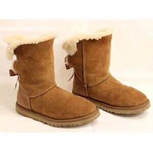UGG Australia Bailey Bow Women's Chestnut Suede Sheepskin Boots Sz US W 10  READ
